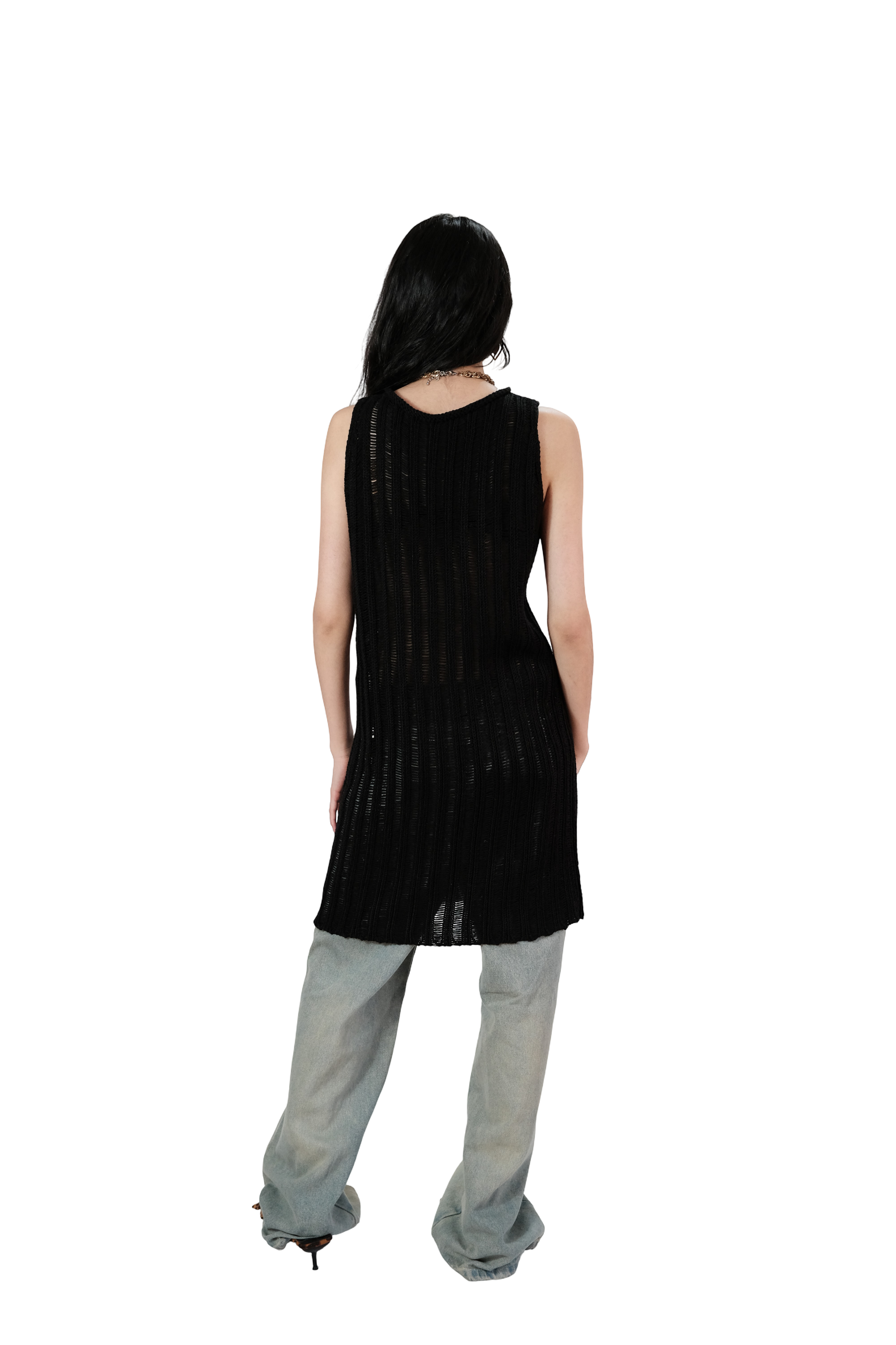 Vestido Tejido Manga Sisa Negro