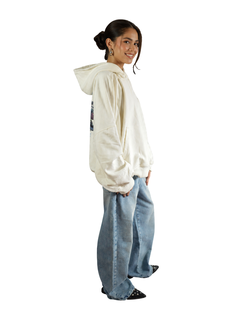 Hoodie Crema Estampado Grateful  En Espalda