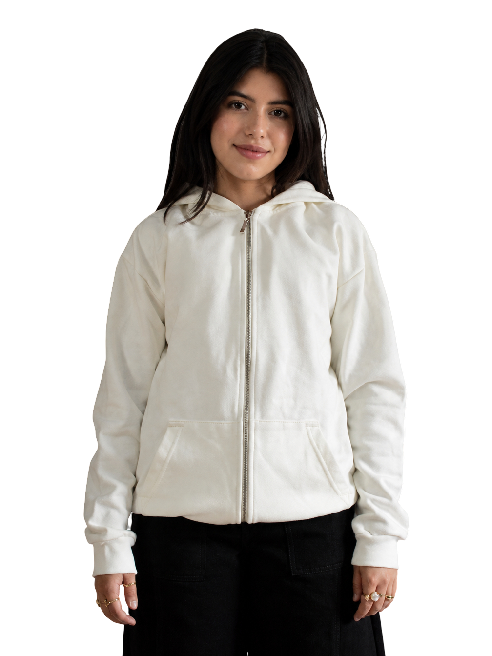 HOODIE CREMA CREMALLERA ALGODON TALLA S
