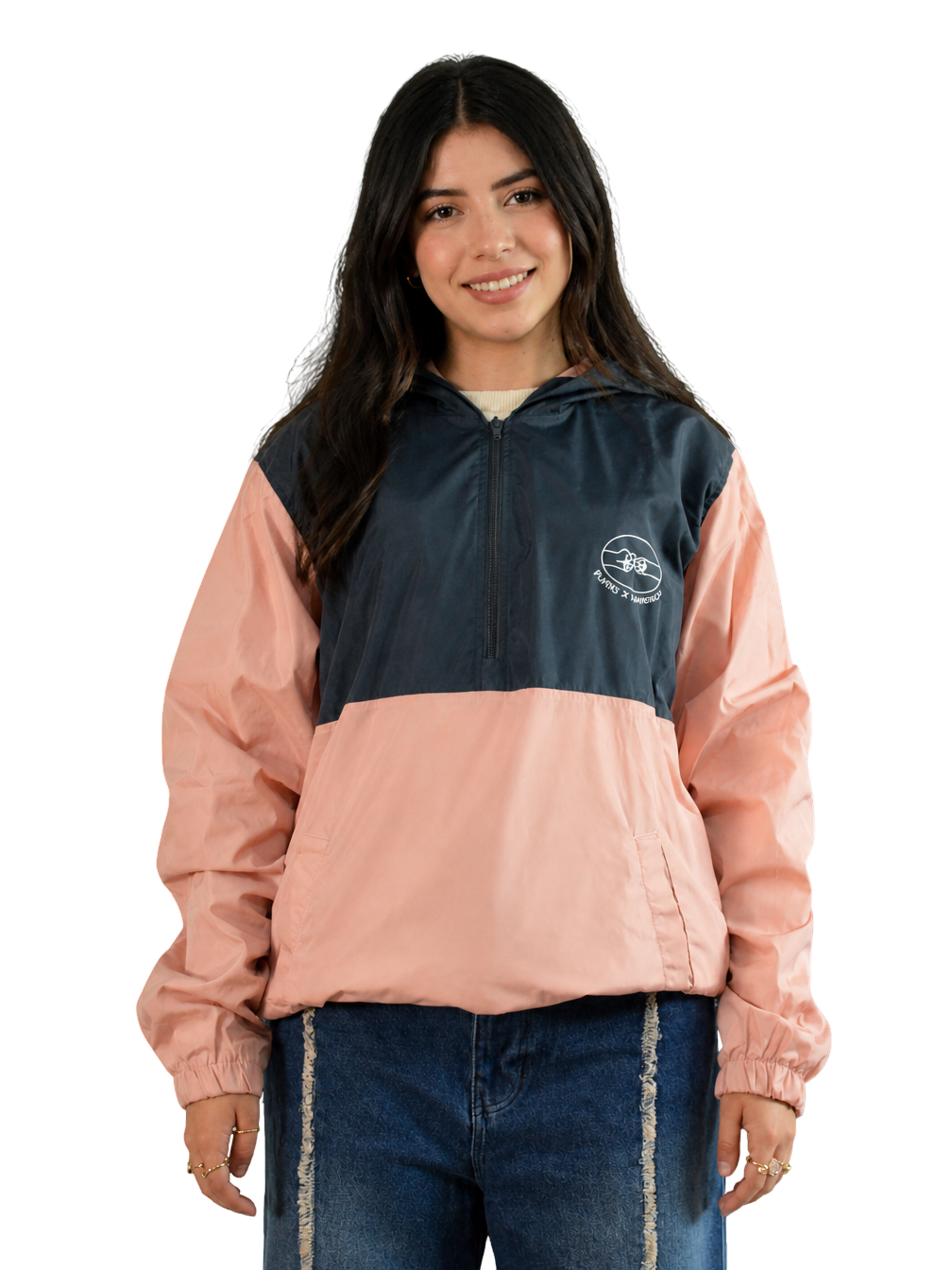 CHAQUETA ROMPEVIENTOS ROSADO/AZUL TALLA XS