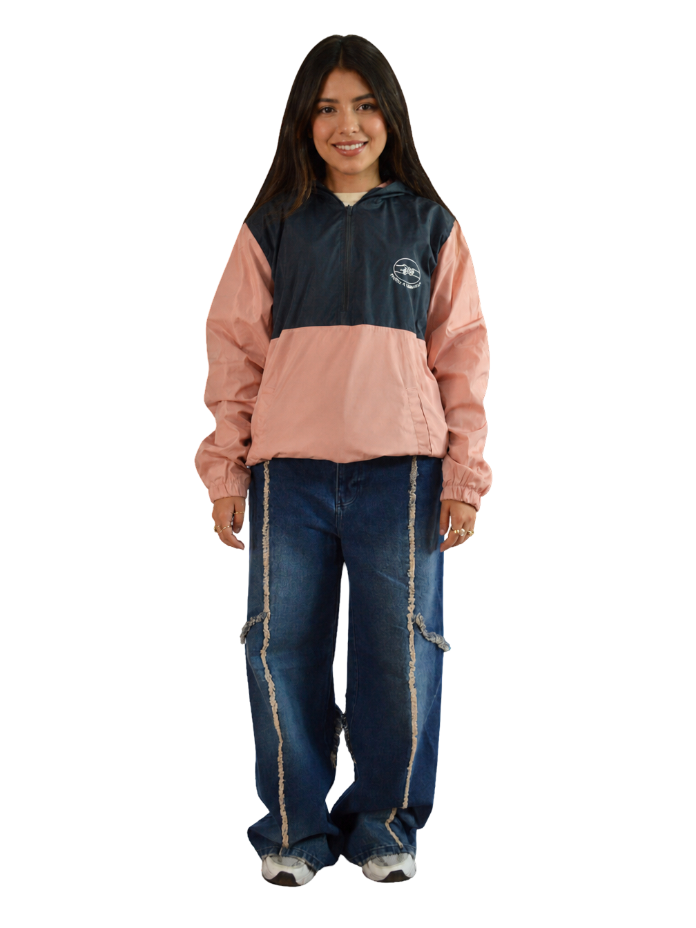 CHAQUETA ROMPEVIENTOS ROSADO/AZUL TALLA XS