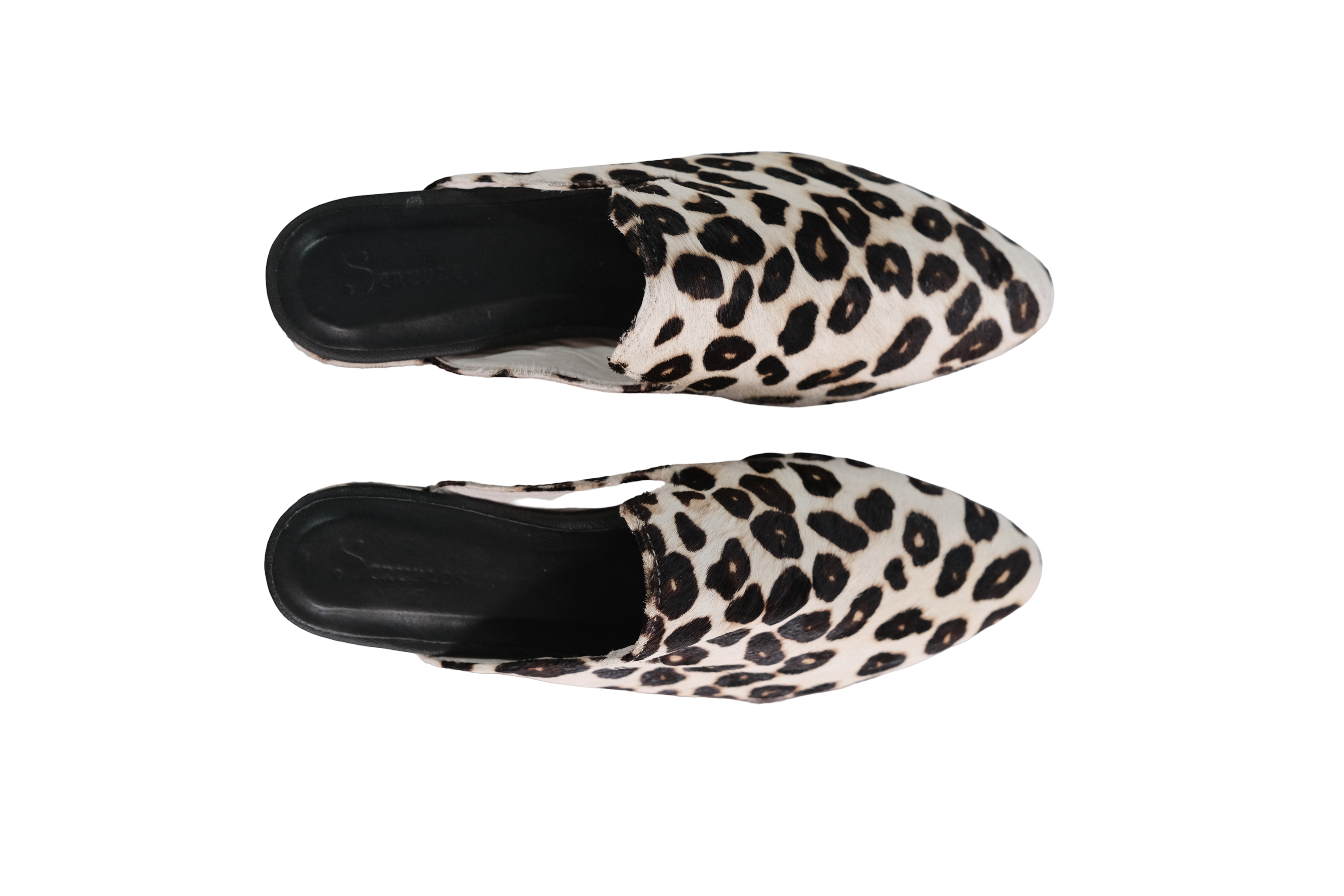 Suecos Cuero Animal Print Pequeño Beige Café