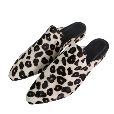 Suecos Cuero Animal Print Pequeño Beige Café