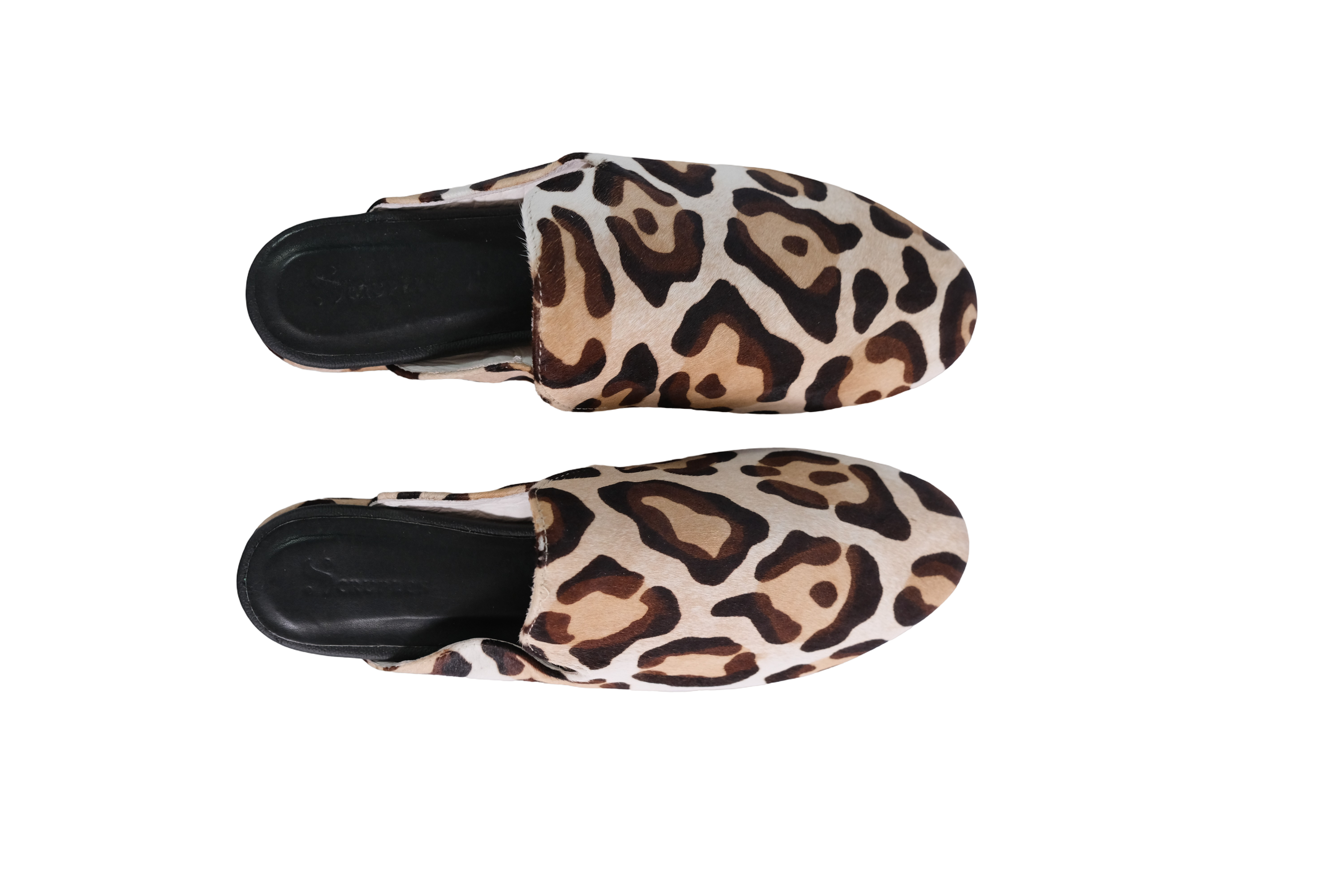 Suecos Cuero Animal Print Grande Café