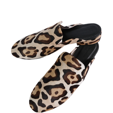 Suecos Cuero Animal Print Grande Café