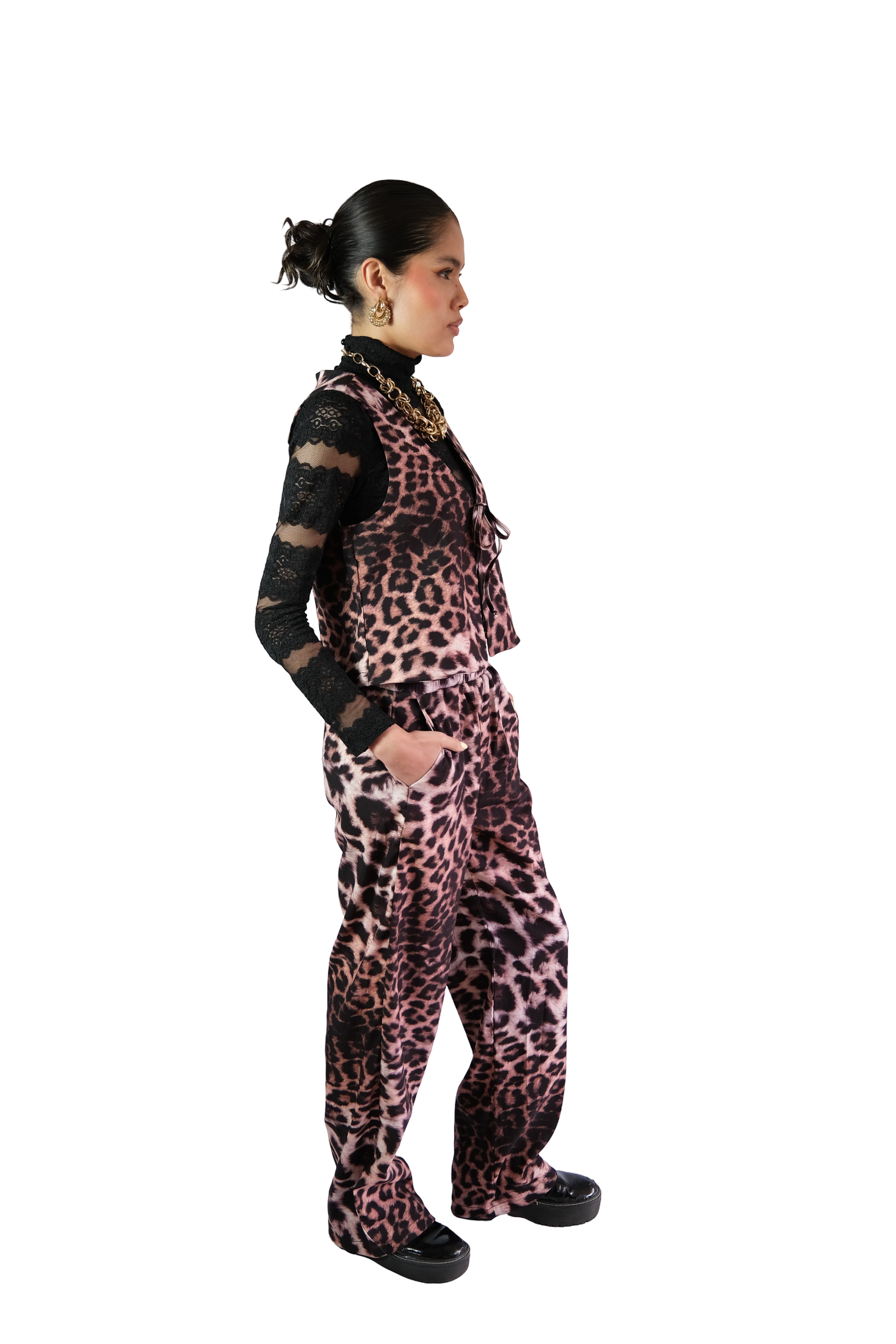 Chaleco Animal Print Café Oscuro
