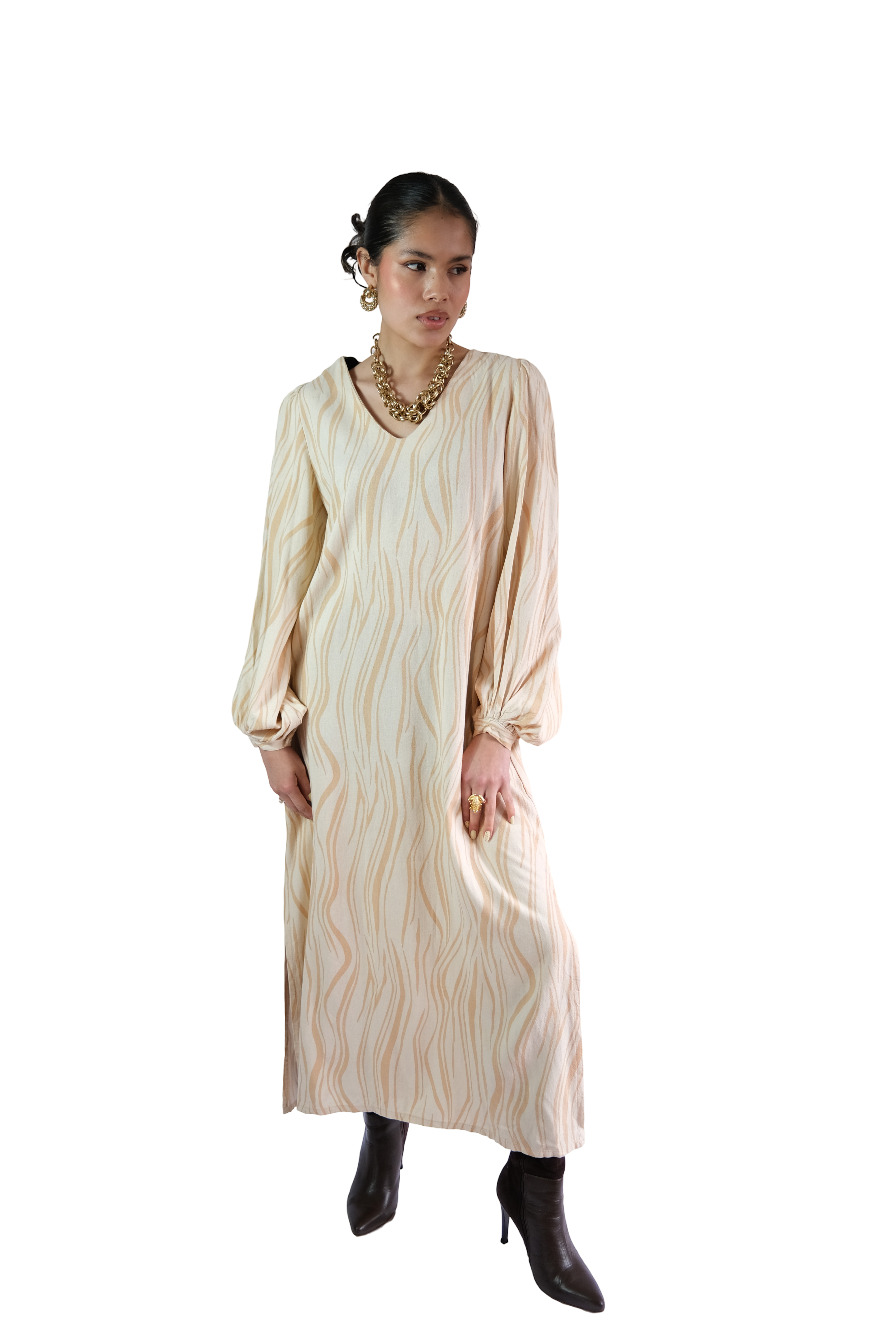 Vestido Lino Lineas Beige