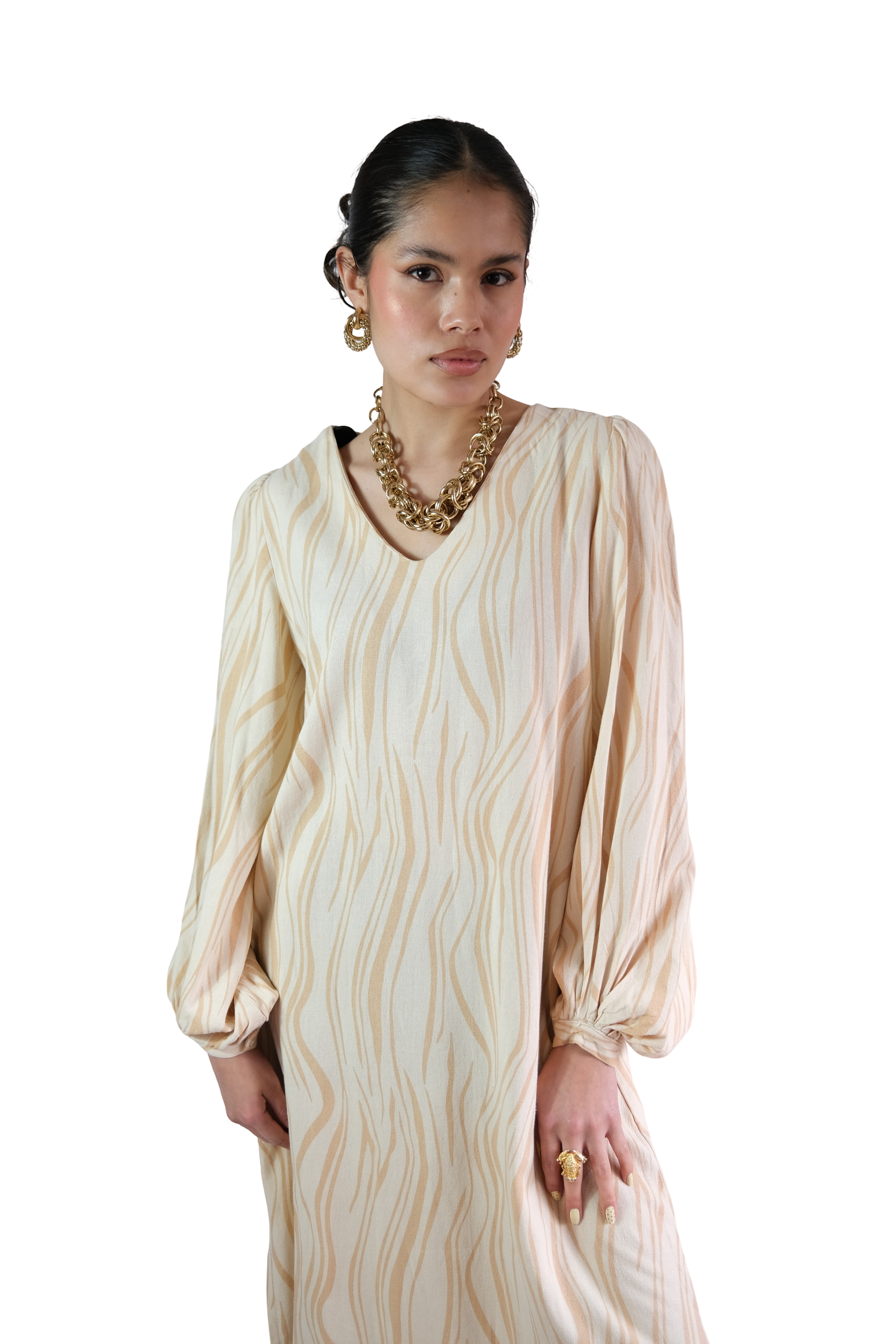 Vestido Lino Lineas Beige