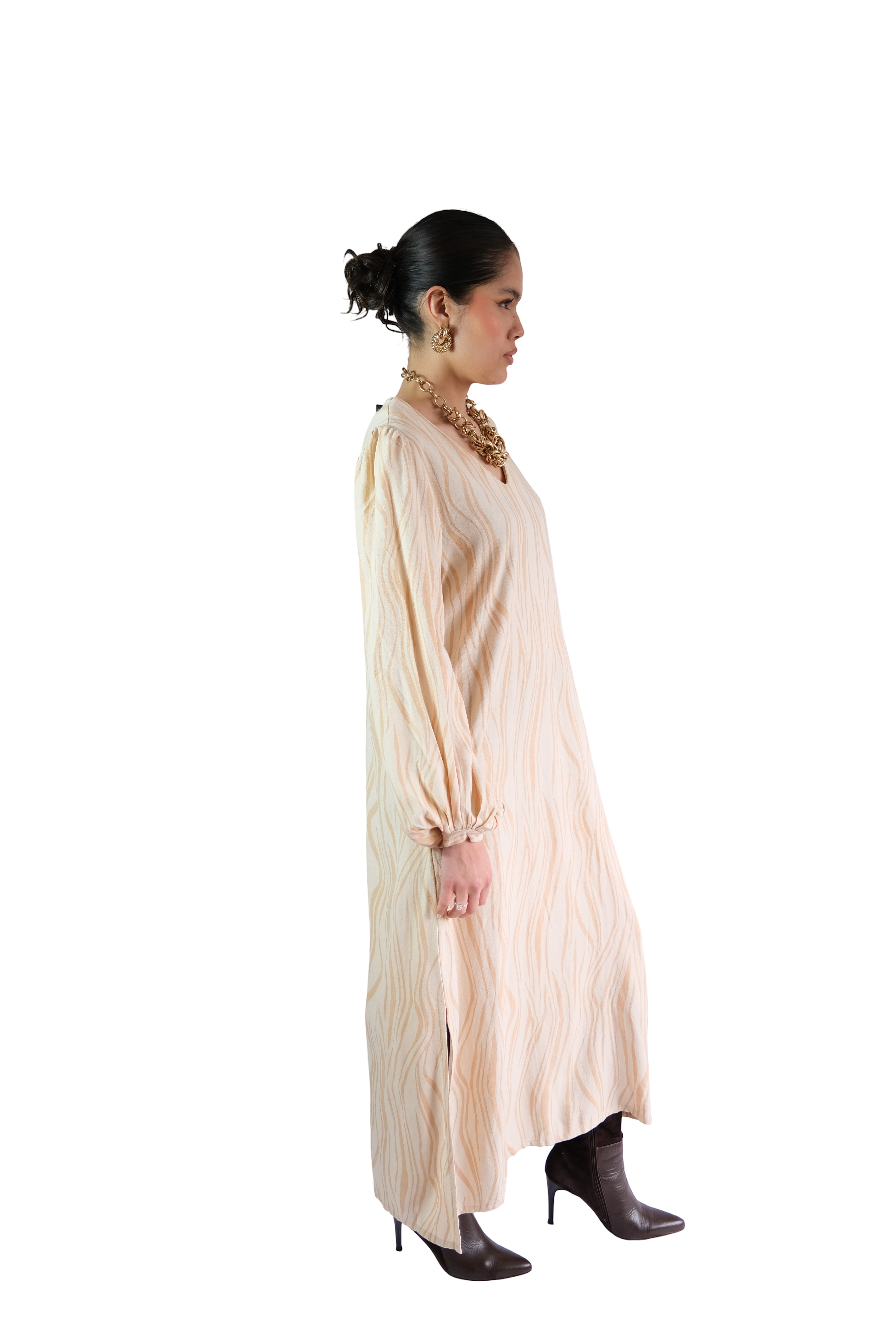 Vestido Lino Lineas Beige