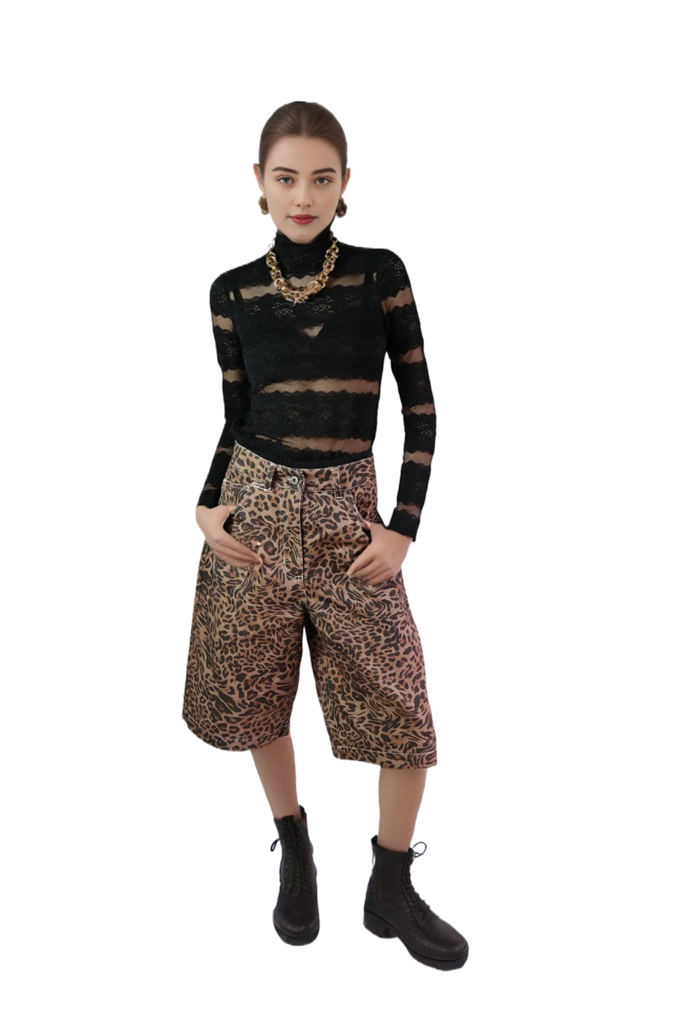 Bermuda Denim Animal Print Café