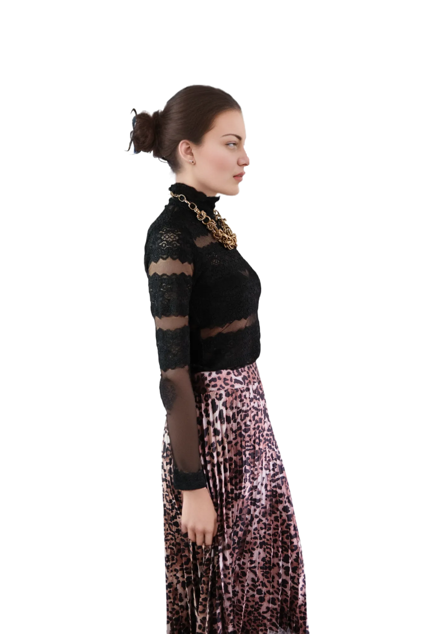 Falda Plisada Animal Print Café Oscuro