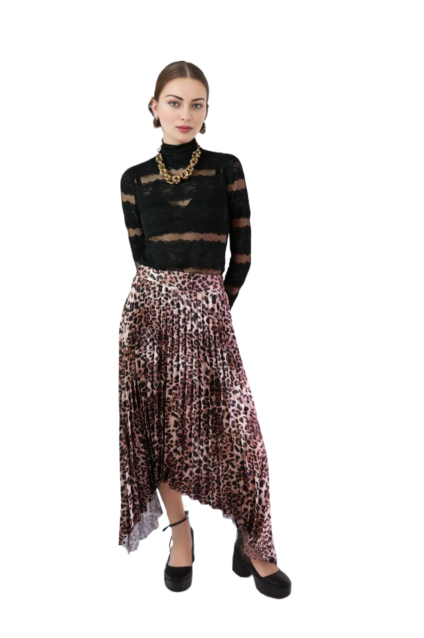 Falda Plisada Animal Print Café Oscuro