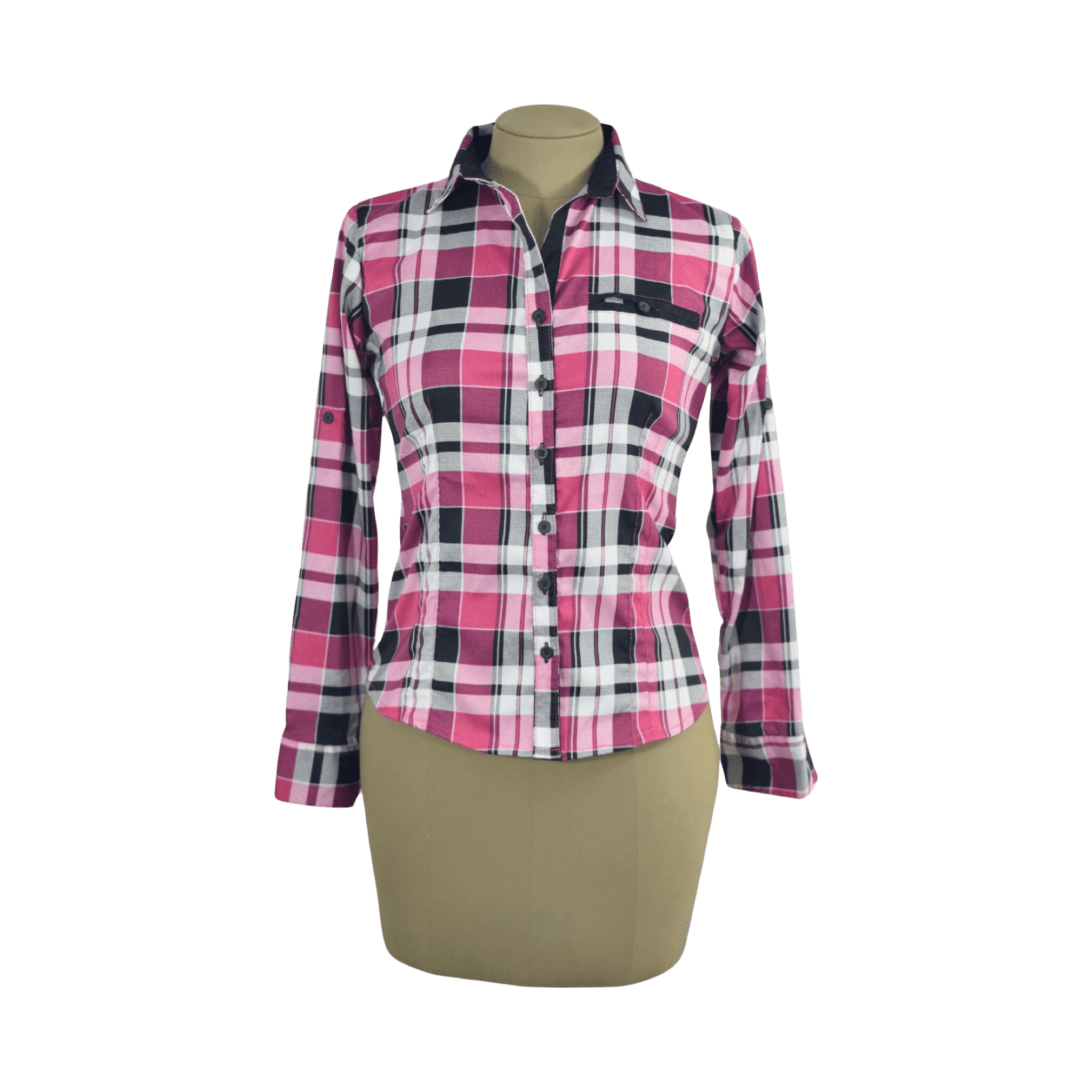 Blusa Cuadros Rosa Talla S