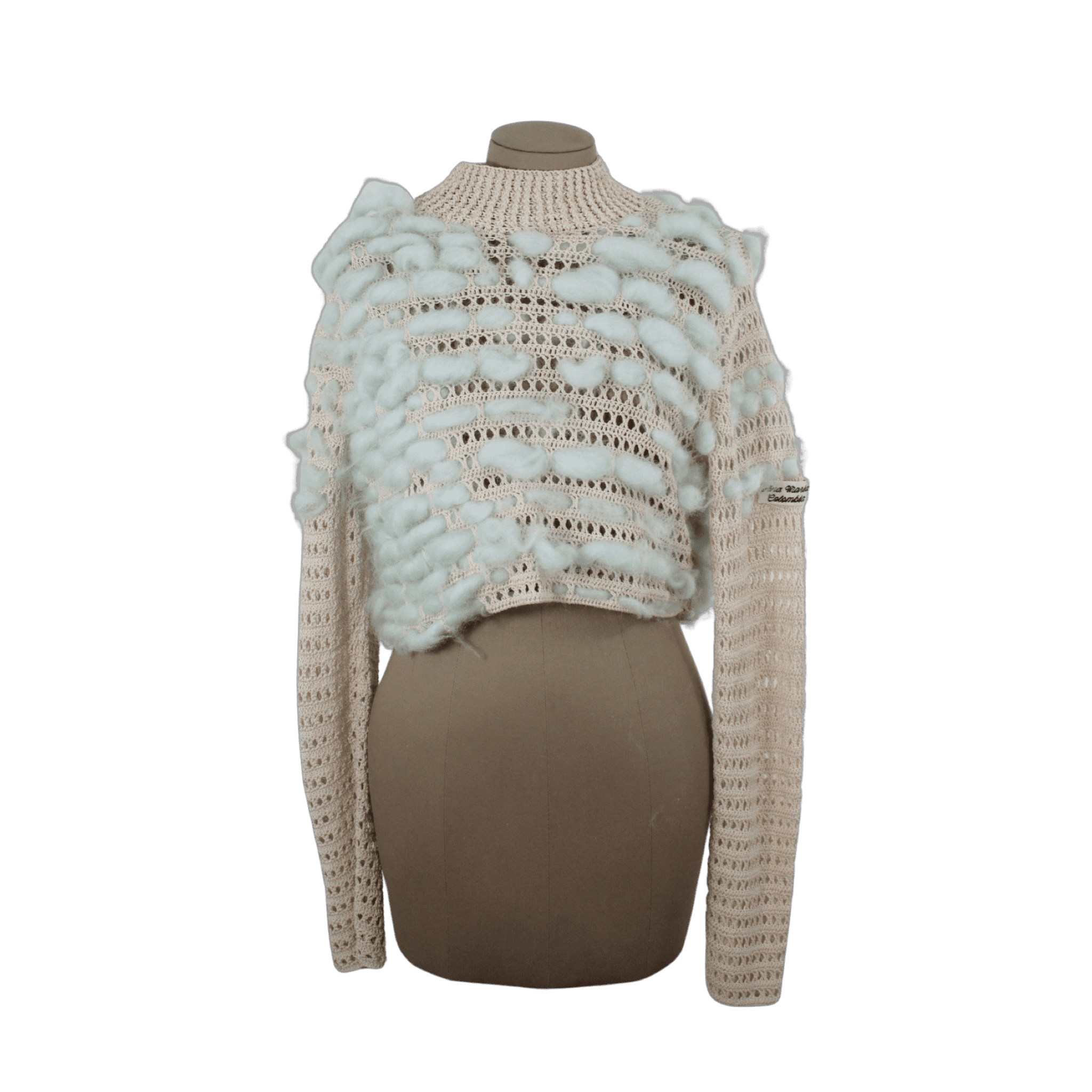 Saco Tejido Artesanal Beige Y Verde Talla S